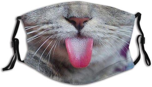 Funny Cat With Tongue Face Mask With Pocket Washable Cloth Face Bandanas Balaclava Comfortable Reusable Fabric Mask With 2 Pcs Filter in Saudi Arabia