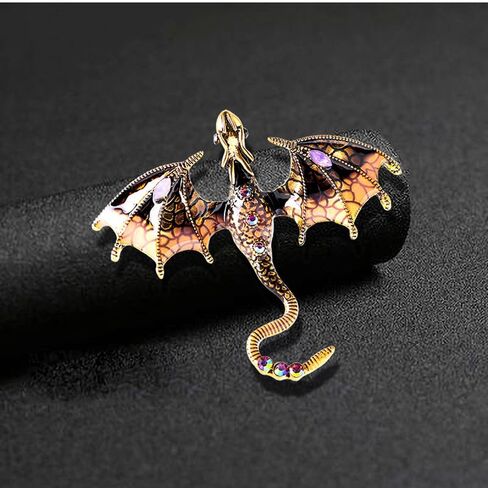 Enamel Dragon Brooch Vintage Punk Dragon Animal Brooch Domineering Flying Dragon Brooch Personality Clothing Hat Bag Accessories for Men and Women in Saudi Arabia