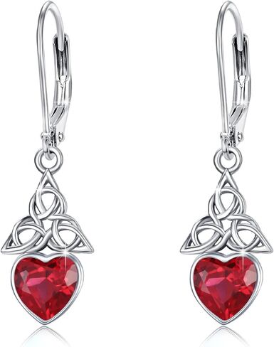 Celtic Birthstone Drop Earrings 925 Sterling Silver Birthstone Dangle Earrings Irish Celtic Jewelry Gifts Celtic Leverback Earrings for Women Girls Valentine's Day in Kuwait