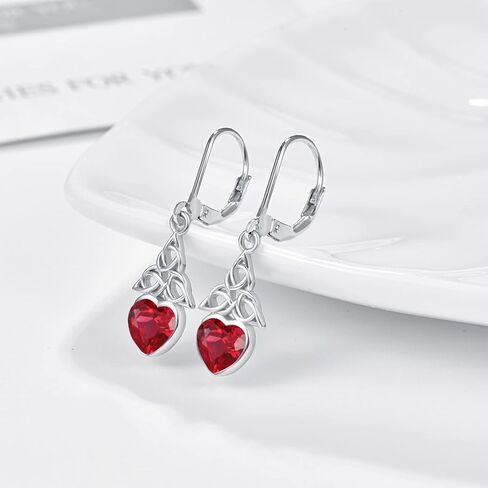 Celtic Birthstone Drop Earrings 925 Sterling Silver Birthstone Dangle Earrings Irish Celtic Jewelry Gifts Celtic Leverback Earrings for Women Girls Valentine's Day in Kuwait