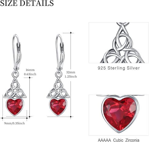 Celtic Birthstone Drop Earrings 925 Sterling Silver Birthstone Dangle Earrings Irish Celtic Jewelry Gifts Celtic Leverback Earrings for Women Girls Valentine's Day in Kuwait