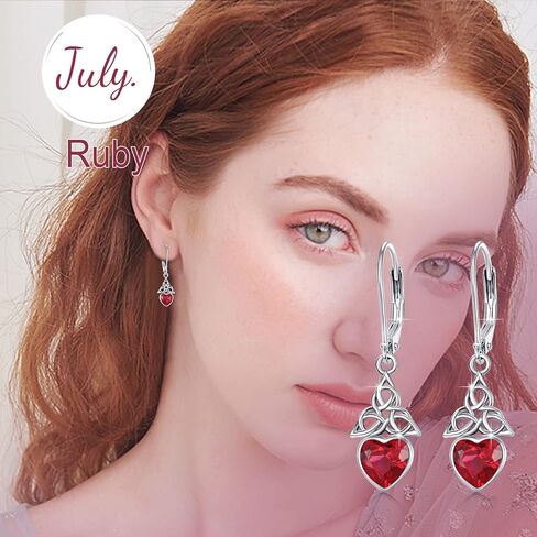 Celtic Birthstone Drop Earrings 925 Sterling Silver Birthstone Dangle Earrings Irish Celtic Jewelry Gifts Celtic Leverback Earrings for Women Girls Valentine's Day in Kuwait