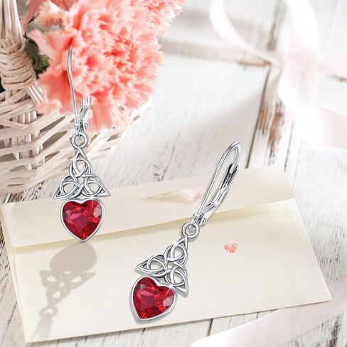 Celtic Birthstone Drop Earrings 925 Sterling Silver Birthstone Dangle Earrings Irish Celtic Jewelry Gifts Celtic Leverback Earrings for Women Girls Valentine's Day in Kuwait