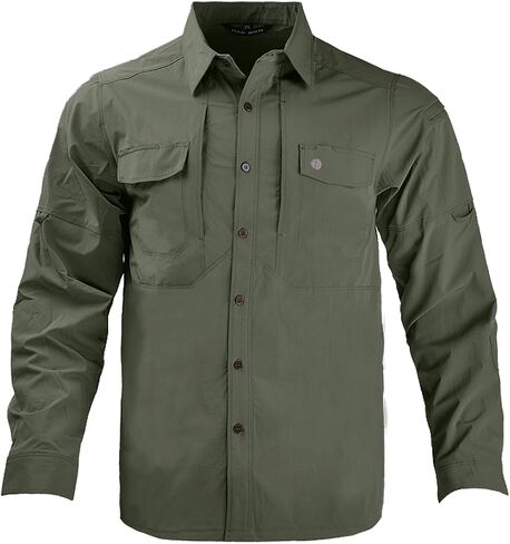 Men's Tactical Shirts Breathable Quick Dry Long Sleeve Fishing Shirt Sun Protection Outdoor Lightweight Button-Up Work Shirt in Saudi Arabia