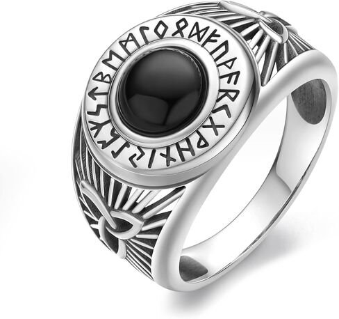 خاتم Signet للرجال من الفضة الإسترليني الفايكنج الأسود القرصان العقيق خاتم الشمال للرجال مجوهرات Nrose هدية للأولاد in Kuwait