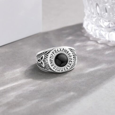 خاتم Signet للرجال من الفضة الإسترليني الفايكنج الأسود القرصان العقيق خاتم الشمال للرجال مجوهرات Nrose هدية للأولاد in Kuwait