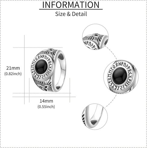 خاتم Signet للرجال من الفضة الإسترليني الفايكنج الأسود القرصان العقيق خاتم الشمال للرجال مجوهرات Nrose هدية للأولاد in Kuwait