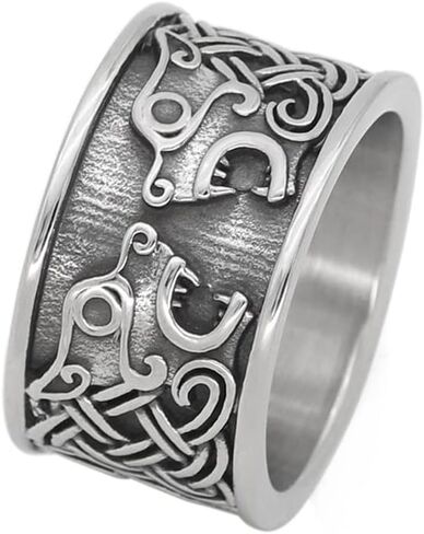 خاتم فايكنغ وولف فينرير، خاتم عقدة سلتيك مع تميمة الحرس السلافي فيليس، مجوهرات شمالية ريترو للرجال in Kuwait