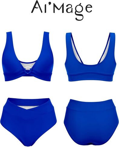 AI'MAGE Women High Waisted Bikini V Neck Swimsuit O-Ring Two Pieces Bathing Royal Blue in Saudi Arabia