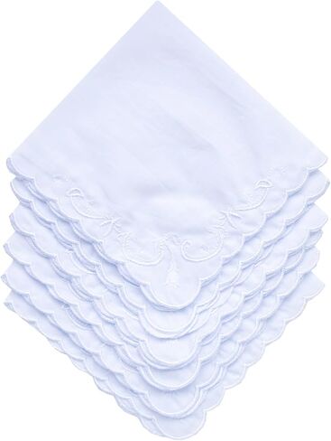 Bulk Pack Handkerchiefs Cotton Scalloped Hankies Pocket Square Towel White 11 Inches in Saudi Arabia