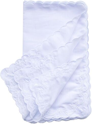 Bulk Pack Handkerchiefs Cotton Scalloped Hankies Pocket Square Towel White 11 Inches in Saudi Arabia