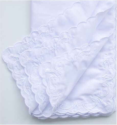 Bulk Pack Handkerchiefs Cotton Scalloped Hankies Pocket Square Towel White 11 Inches in Saudi Arabia