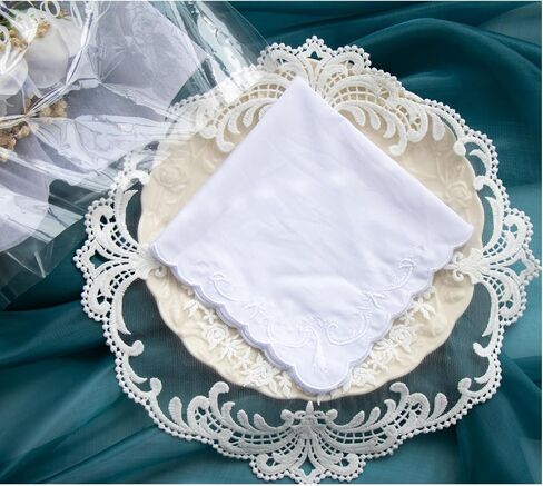 Bulk Pack Handkerchiefs Cotton Scalloped Hankies Pocket Square Towel White 11 Inches in Saudi Arabia