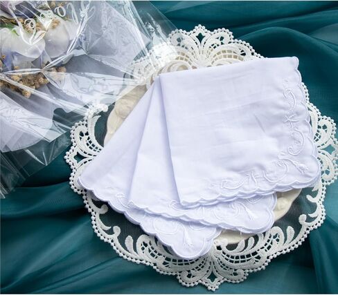 Bulk Pack Handkerchiefs Cotton Scalloped Hankies Pocket Square Towel White 11 Inches in Saudi Arabia