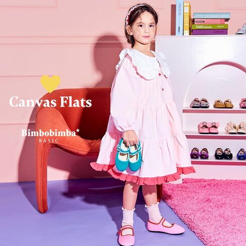 Bimbobimba فستان بناتي حذاء كاجوال قماش ماري جين مسطح مزين ببطانات ملونة ووجه مبتسم للأطفال الصغار in Kuwait