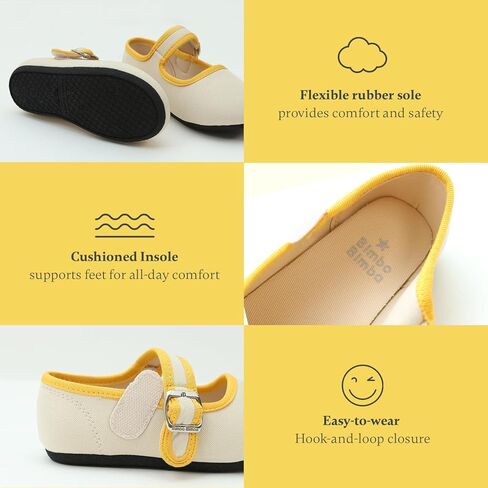 Bimbobimba فستان بناتي حذاء كاجوال قماش ماري جين مسطح مزين ببطانات ملونة ووجه مبتسم للأطفال الصغار in Kuwait