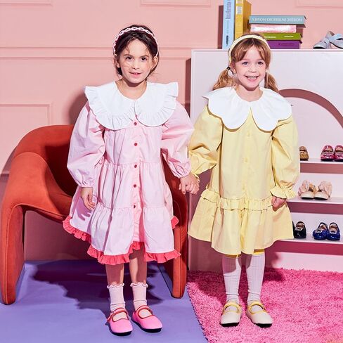 Bimbobimba فستان بناتي حذاء كاجوال قماش ماري جين مسطح مزين ببطانات ملونة ووجه مبتسم للأطفال الصغار in Kuwait