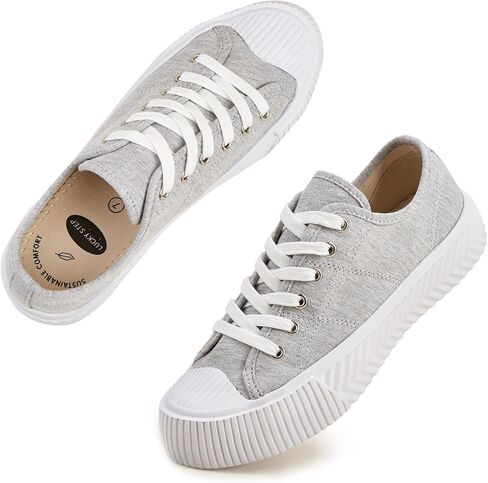 LUCKY STEP Women 's Canvas Shoes Low Top Fashion Sneakers Lace-up Classic Casual Walking Shoes in Kuwait
