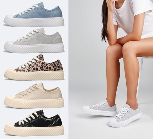 LUCKY STEP Women 's Canvas Shoes Low Top Fashion Sneakers Lace-up Classic Casual Walking Shoes in Kuwait