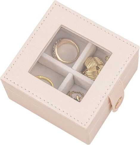 SANQIANWAN Small Leather Jewelry Box with Glass Top Mini Ring Display Case with 4 Slots for Selling Gift for Girls and Women (Black) in Saudi Arabia