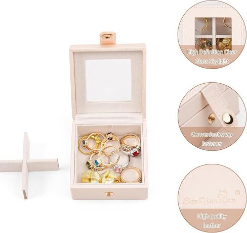 SANQIANWAN Small Leather Jewelry Box with Glass Top Mini Ring Display Case with 4 Slots for Selling Gift for Girls and Women (Black) in Saudi Arabia