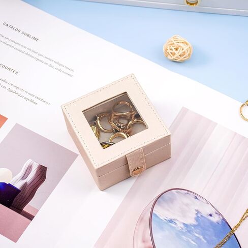 SANQIANWAN Small Leather Jewelry Box with Glass Top Mini Ring Display Case with 4 Slots for Selling Gift for Girls and Women (Black) in Saudi Arabia