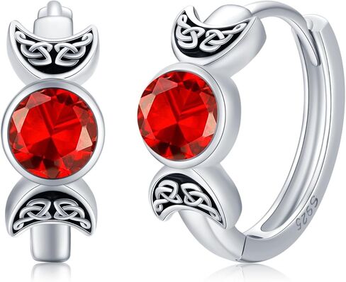 Triple Moon Goddess Earrings 925 Sterling Silver Birthstone Earrings Pagan Wiccan Jewelry Hoop Earrings Gifts for Women Girls in Kuwait