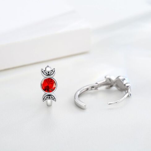 Triple Moon Goddess Earrings 925 Sterling Silver Birthstone Earrings Pagan Wiccan Jewelry Hoop Earrings Gifts for Women Girls in Kuwait