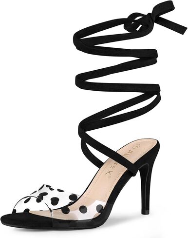 صندل نسائي من Allegra K بكعب ستيليتو منقط شفاف وأربطة in Kuwait