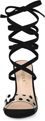 صندل نسائي من Allegra K بكعب ستيليتو منقط شفاف وأربطة in Kuwait