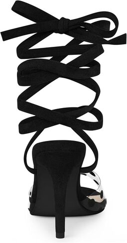 صندل نسائي من Allegra K بكعب ستيليتو منقط شفاف وأربطة in Kuwait