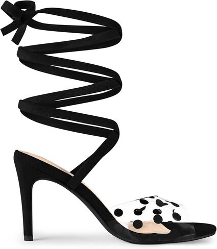 صندل نسائي من Allegra K بكعب ستيليتو منقط شفاف وأربطة in Kuwait