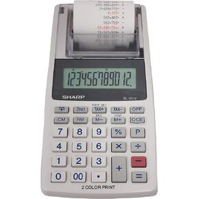 Sharp EL-1611V آلة حاسبة محمولة لاسلكية ذات 12 رقمًا وشاشة LCD كبيرة الحجم وطباعة بلونين مع وظائف الضرائب، 191 × 99 × 42 ملم