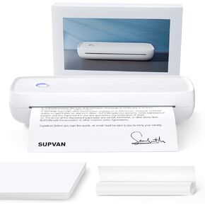 طابعة SUPVAN T200M المحمولة لاسلكية للسفر، طابعة بلوتوث بدون حبر مع 300 نقطة في البوصة، تطبع 400 صفحة لكل شحن، تدعم الحروف الأمريكية مقاس 8.5 بوصة × 11 بوصة، متوافقة مع هواتف iPhone وAndroid والكمبيوتر المحمول in Kuwait