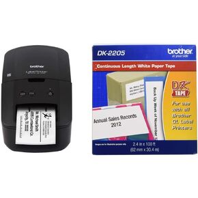 Brother Economic Desktop Monochrome Label Printer QL-600, QL600, 2.4" Label Width & Genuine, DK-2205 Continuous Paper Label Roll, Cut-to-Length Label, 2.4" x 100 Feet, (1) Roll Per Box