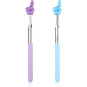 2pcs Retractable Teachers Pointer Sticks, Telescopic Finger Teachers Pointer for Classroom Presentation Whiteboard Extendable Hand Pointing Stick for Teachers Speakers (Blue, Purple)