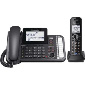 Panasonic 2-Line Corded/Cordless Phone System with 2 Handsets - Answering Machine, Link2Cell, 3-Way Conference, Call Block, Long Range DECT 6.0, Bluetooth - KX-TG9582B (Black)