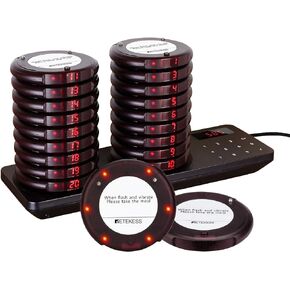 Retekess TD163 Restaurant Pager System Buzzers,Restaurant Pagers Long Range,Set Buzzer Vibration Flash,20 Coaster Pagers for Food Truck,Church Nursery