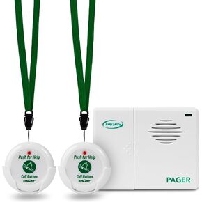 Smart Caregiver Two Call Buttons & Wireless Caregiver Pager for Fall Prevention and Elderly Assistance | Caregiver Call Button with Wearable Lanyard | Nurse Call Alert System with Up to 300' Range