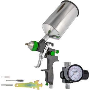TCP Global Brand Professional New 2.5mm HVLP Spray Gun- Great for High Build Auto Paint Primer - Metal Flake Application and Any Heavy Bodied Paint or Primer Material -with Air Regulator