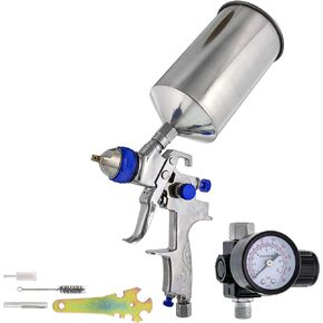 TCP Global Brand Professional New 2.5mm HVLP Spray Gun- Great for High Build Auto Paint Primer - Metal Flake Application and Any Heavy Bodied Paint or Primer Material -with Air Regulator