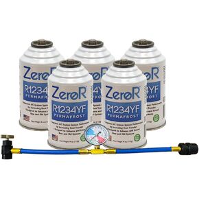 ZeroR® Permafrost for R1234YF AC Systems | Performance Booster | 5 Cans + 12" Tap, Gauge & Hose