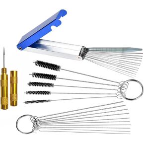 LImeiy Carburetor Carbon Dirt Jet Remove Cleaner, 13 Cleaning Wires Set + 10 Cleaning Needles + 5 Nylon Brushes + 1 Sharp Pick Tool Kit for Motorcycle ATV Moped Welder Carb Chainsaw Spray Guns Torch