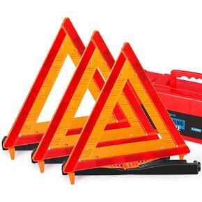 Noone Safety Triangles DOT Approved, 3 Pack Foldable Warning Reflective Triangles, US FMVSS 571 125 with Carrying Case, Heavy Base Emergency Roadside Triangles