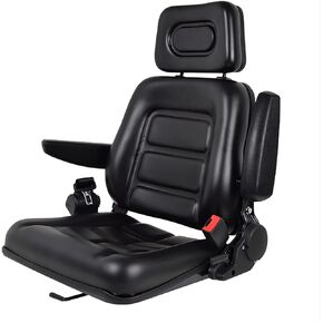 Universal Lawn Mower Shock Absorption Seat, Tractor Seat with Armrest Headrest Seatbelt, Adjustable Slide Rail Waterproof Loader Forklift Seat, Compatible with Bucket Excavator Backhoe Dozer