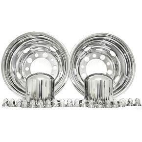 Kaper II SS-2252R-825M Polished Stainless Steel Class 8 Truck Rear Axle Dual Wheel Simulator Set (22.5" x 8.25" 10 x 33Mm Lug, 11.25" Bolt Circle, 5 Hand Hole)