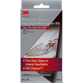 3M Auto Restore and Protect Headlight Restoration Kit, Use On Plastic Lenses, Headlights, Taillight, Fog Lights and More, Includes Sanding Discs, Headlight Clear Coat Wipes, Foam Pad and Glove (39194)