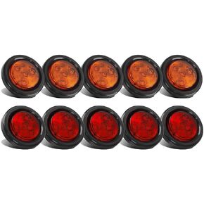 Partsam 10Pack(5 Amber + 5 Red) 2" Led Round Trailer Side Marker Light Grommet Flush Mount 4LED, Sealed 2 inch Round Clearance Lights with Reflex Lens for Truck RV Camper, IP67 Waterproof, 12V