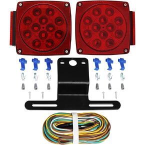 12V Red Led Square Submersible Trailer Lights, Turn Signal License Brake Tail Light Kit for Under 80 Inch Boat Camper RV Trailers Shorelander Marine, IP68 Waterproof, DOT
