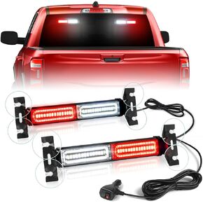 1002L Emergency Strobe Traffic Advisor Light Bar: 40 LED Dash Safety Warning Flashing Light, Front/Rear Windshield Visor Light for Construction Vehicle, Tow/Plow Truck (2x10.7inch, Amber White)